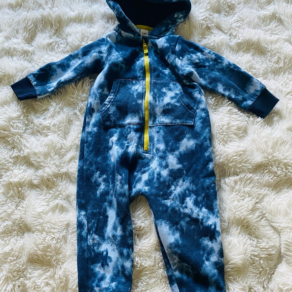 George Blue Tie-Dye Hooded One-Piece with Yellow Zipper
